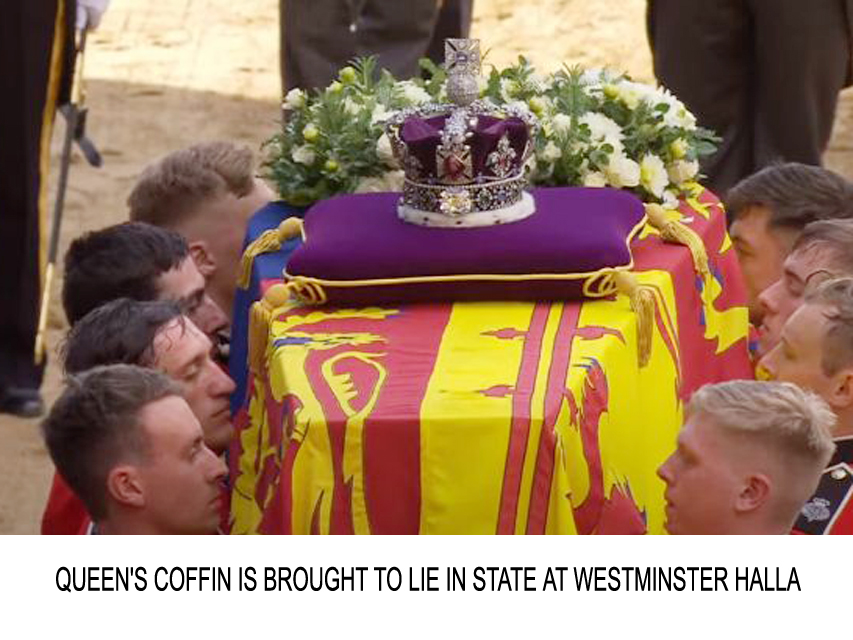 Queen's Coffin is Brought to Lie in State at Westminster Hall